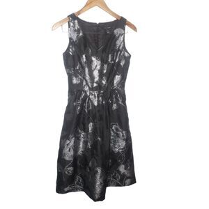 White House Black Market black and silver fit and flare cocktail dress size 0